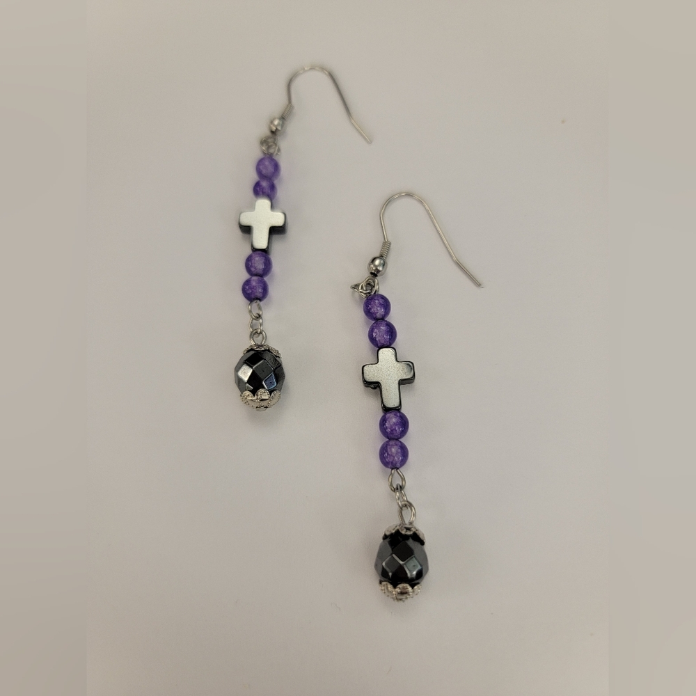 Fashion Jewelry Purple and Silver Dangle Earrings